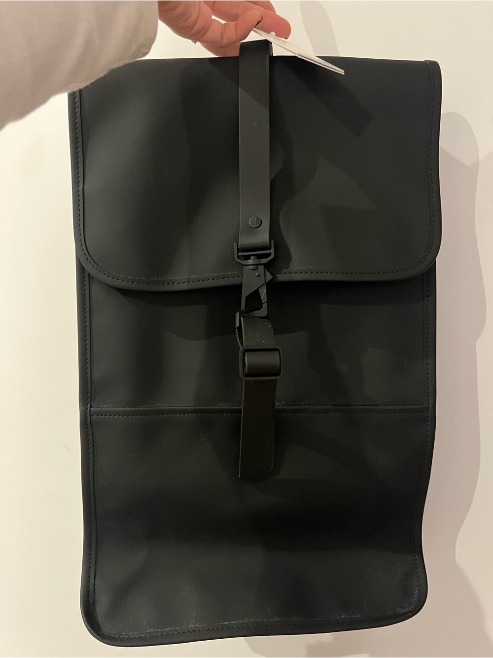 Rains W3 Black Rolltop Backpack with Front Strap